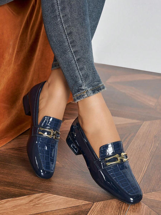 Chain Detail Croc Effect Loafers