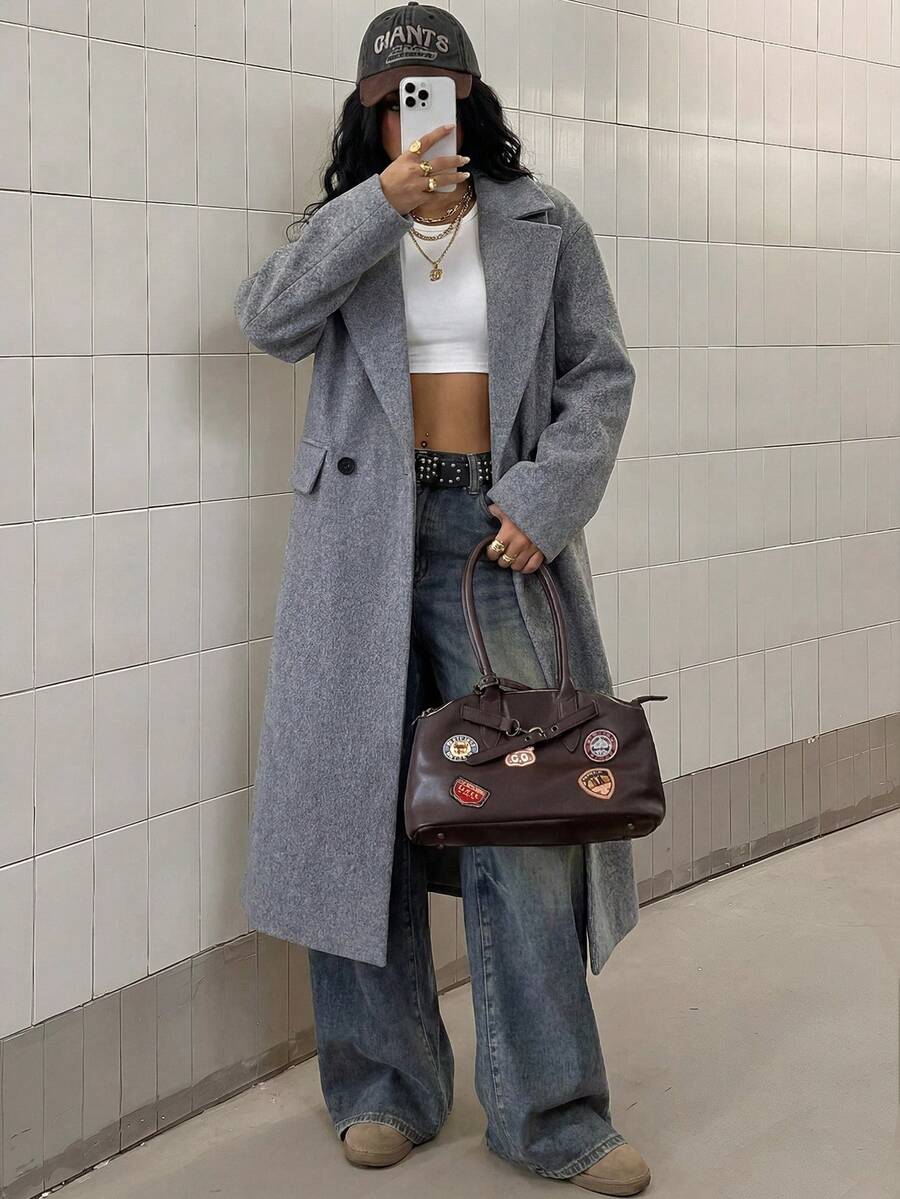 Double Breasted Lapel Long Overcoat