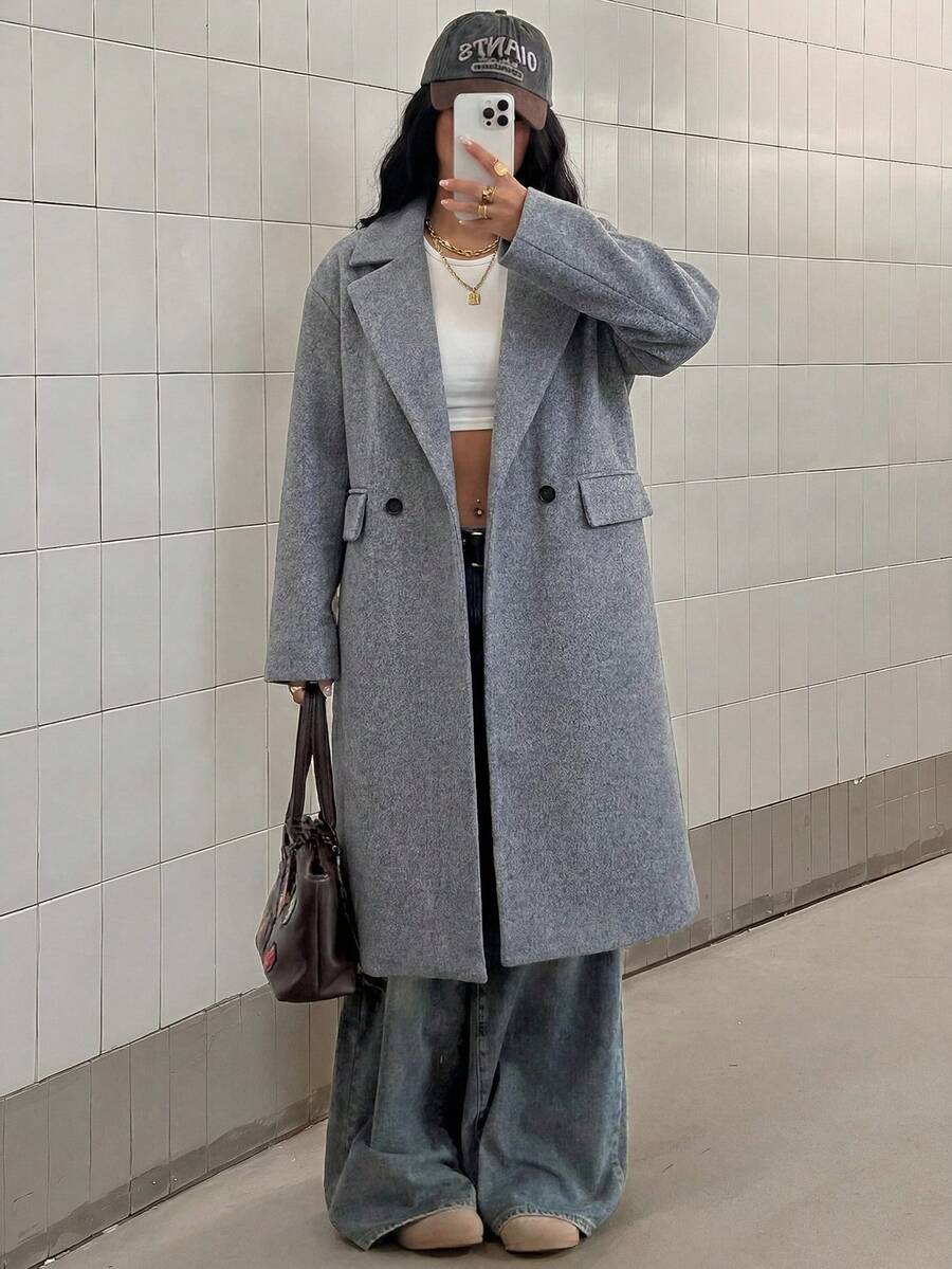 Double Breasted Lapel Long Overcoat