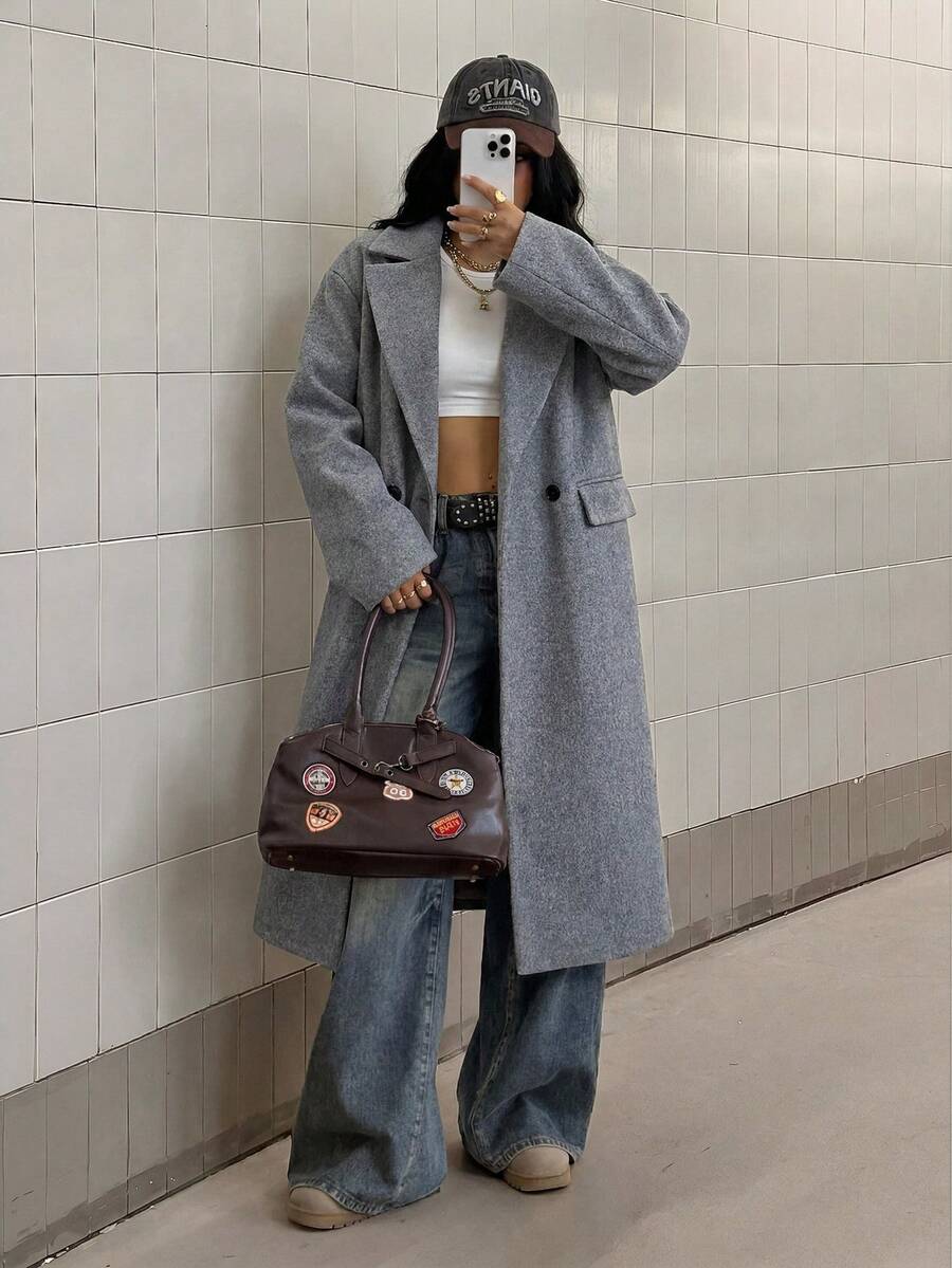Double Breasted Lapel Long Overcoat