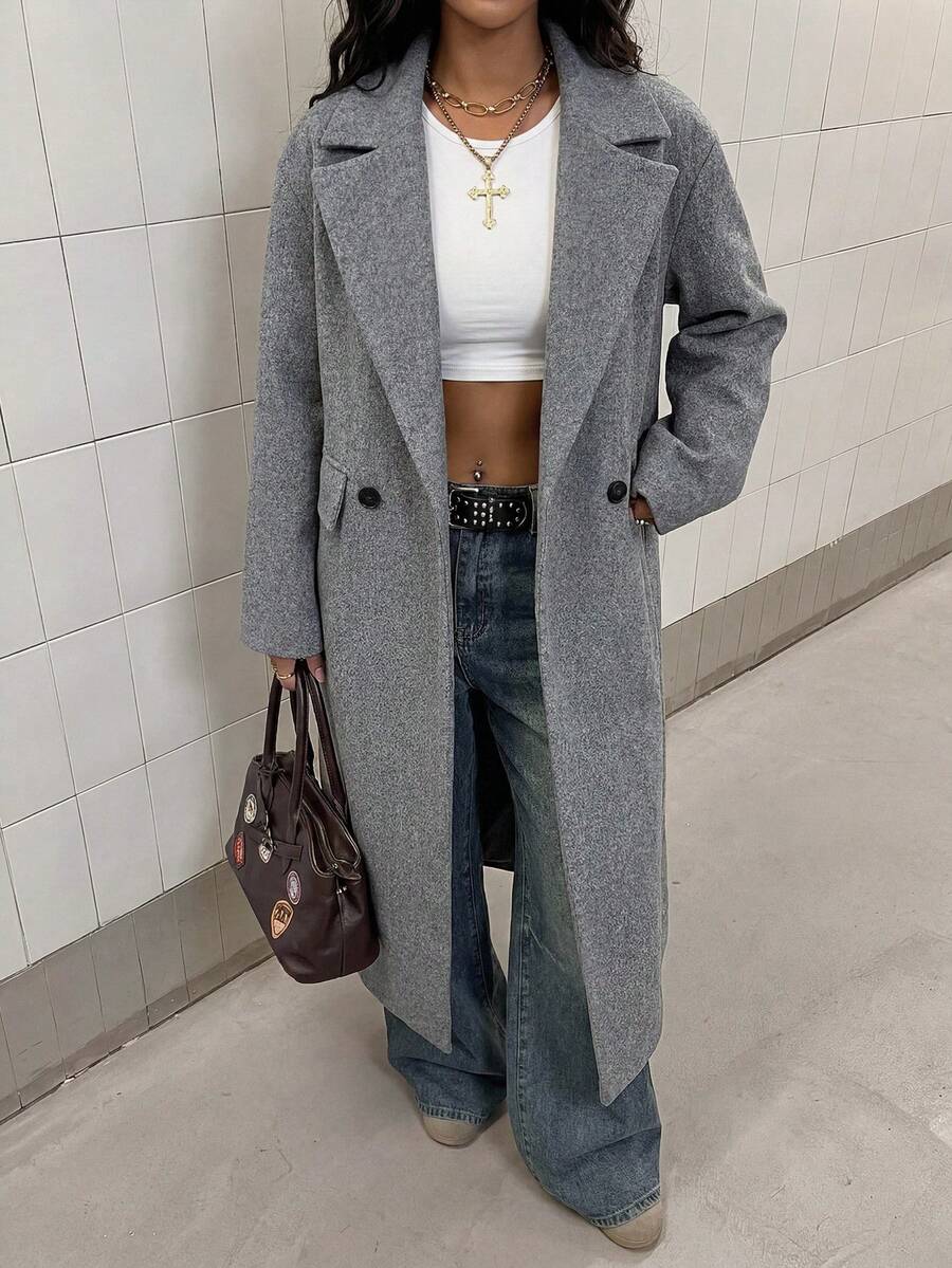Double Breasted Lapel Long Overcoat