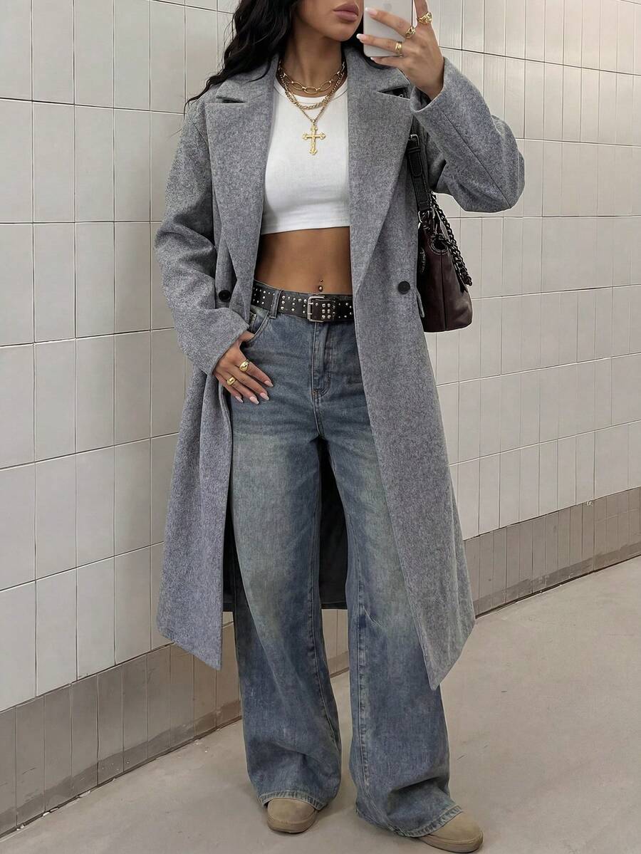 Double Breasted Lapel Long Overcoat