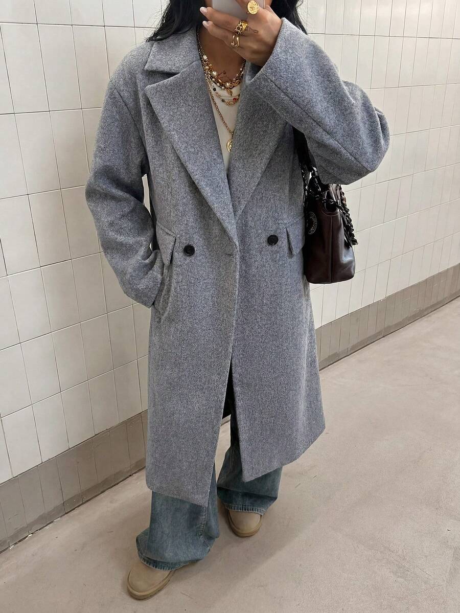 Double Breasted Lapel Long Overcoat