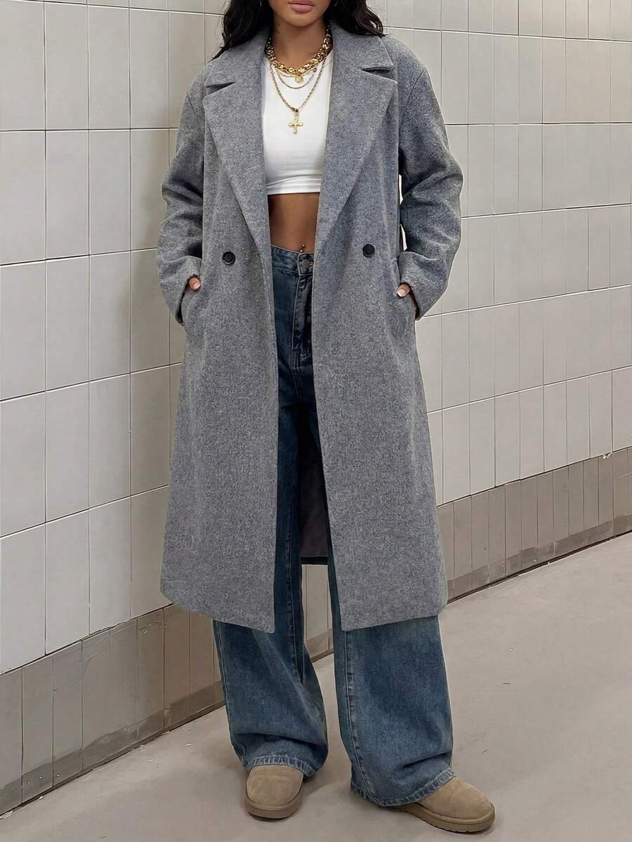 Double Breasted Lapel Long Overcoat