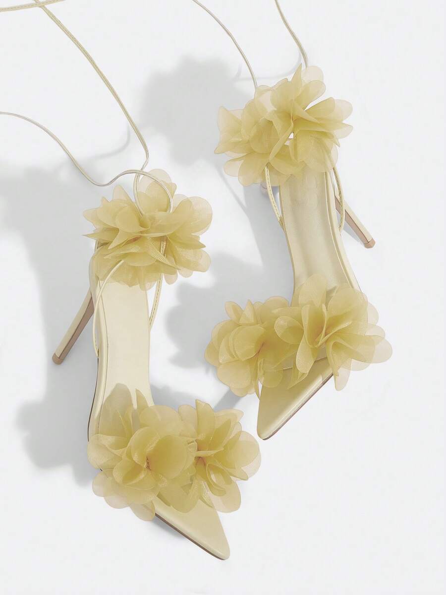 3D Floral Lace Up Stiletto