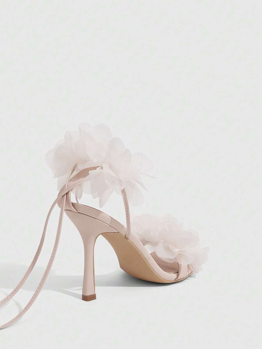 3D Floral Lace Up Stiletto