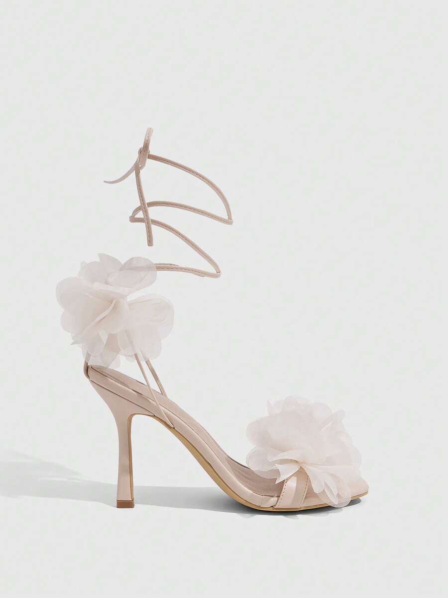 3D Floral Lace Up Stiletto