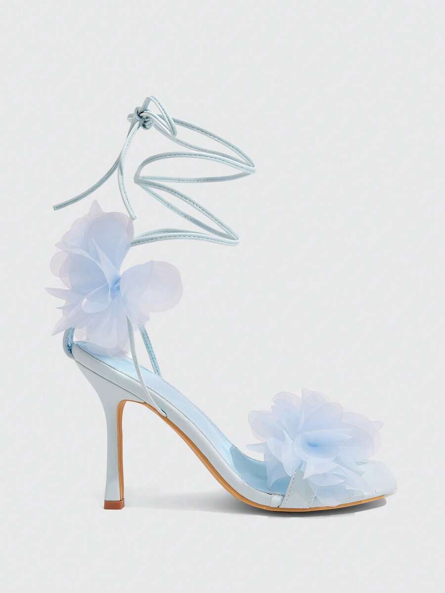 3D Floral Lace Up Stiletto