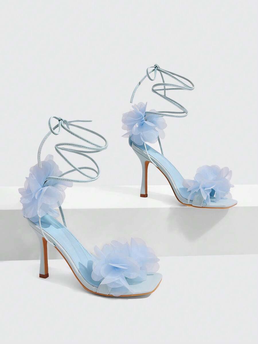 3D Floral Lace Up Stiletto