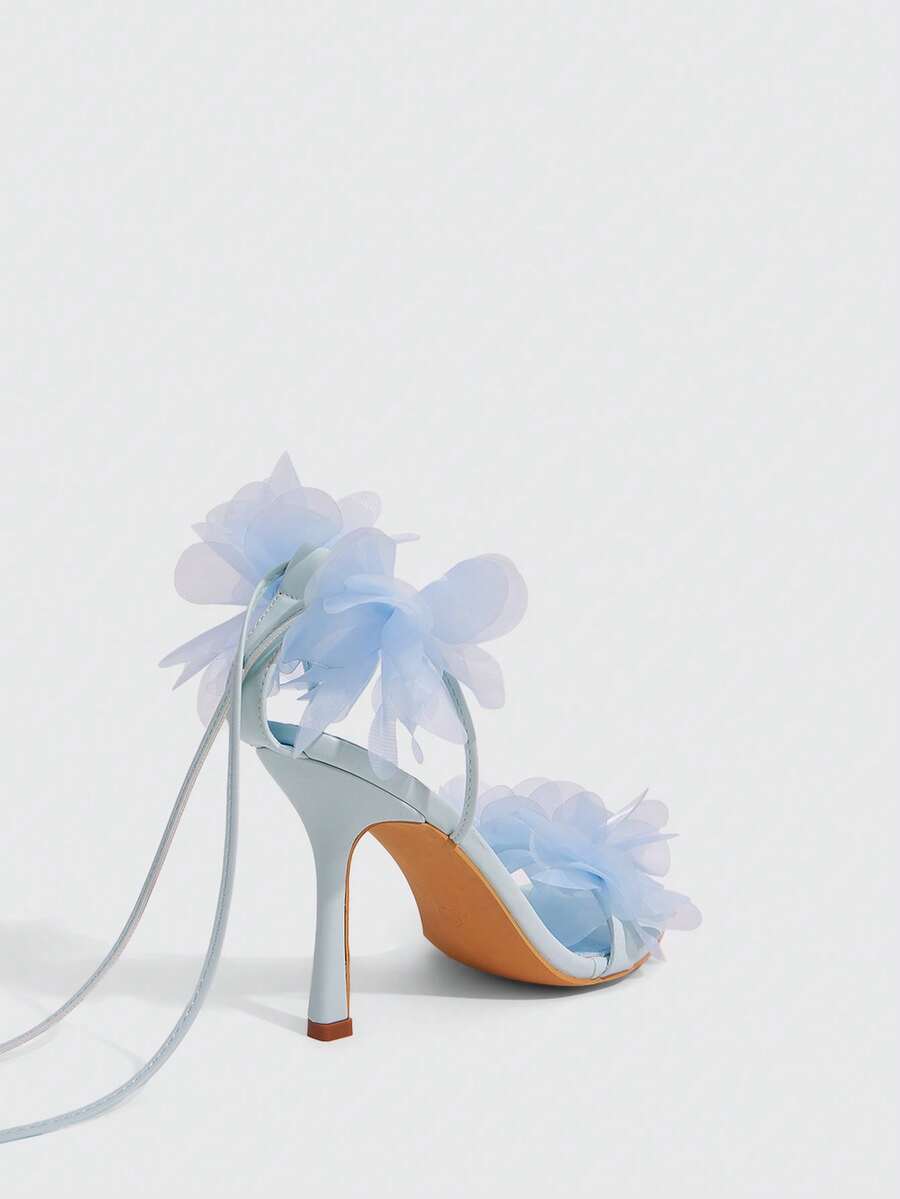 3D Floral Lace Up Stiletto