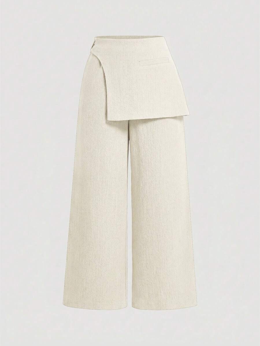 Plus Size Fold Over Wide Leg Trousers