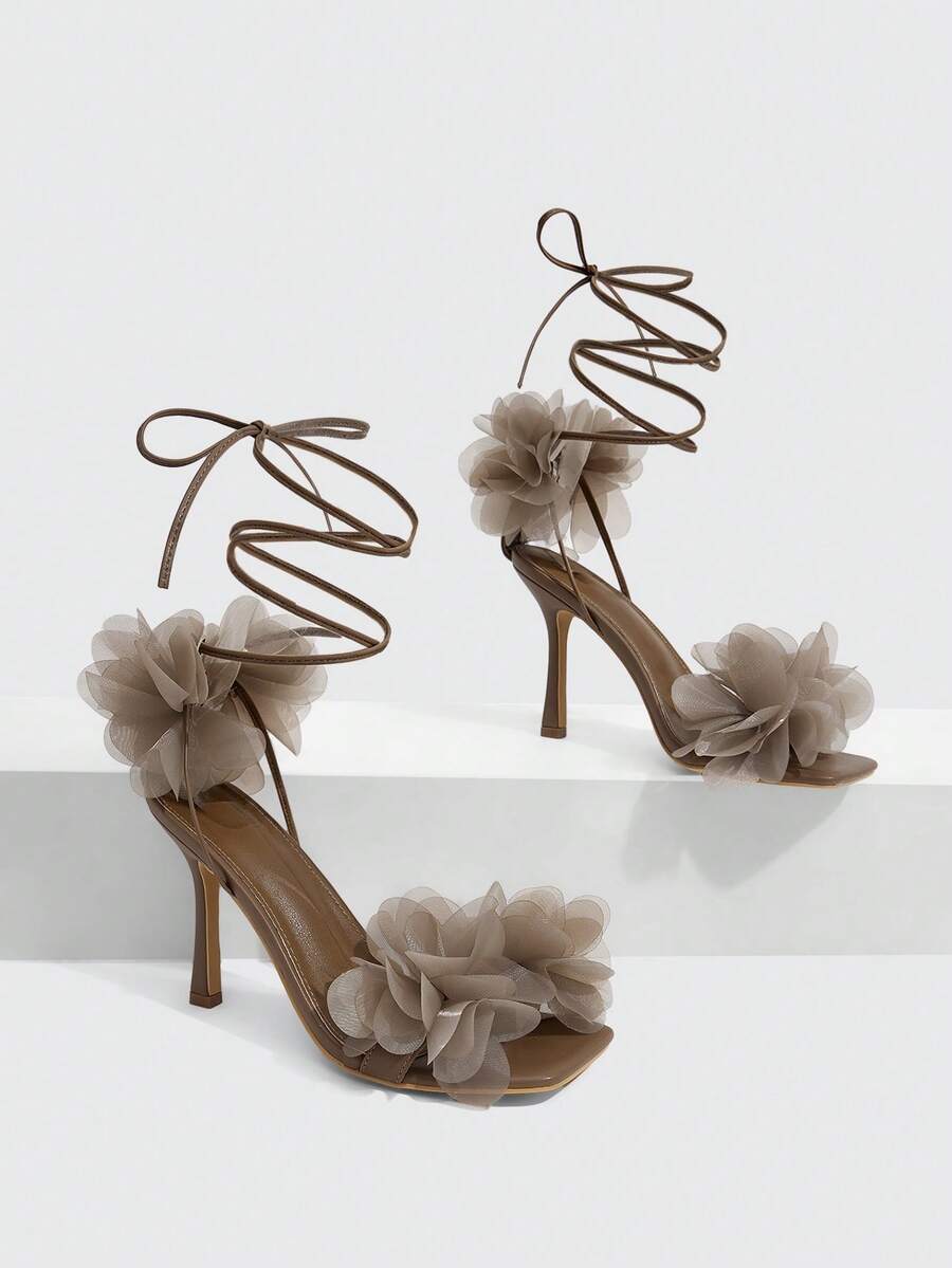 3D Floral Lace Up Stiletto