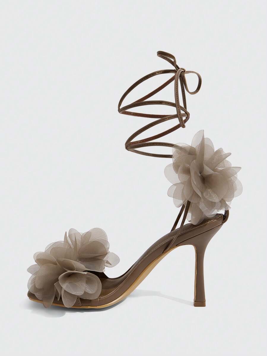 3D Floral Lace Up Stiletto