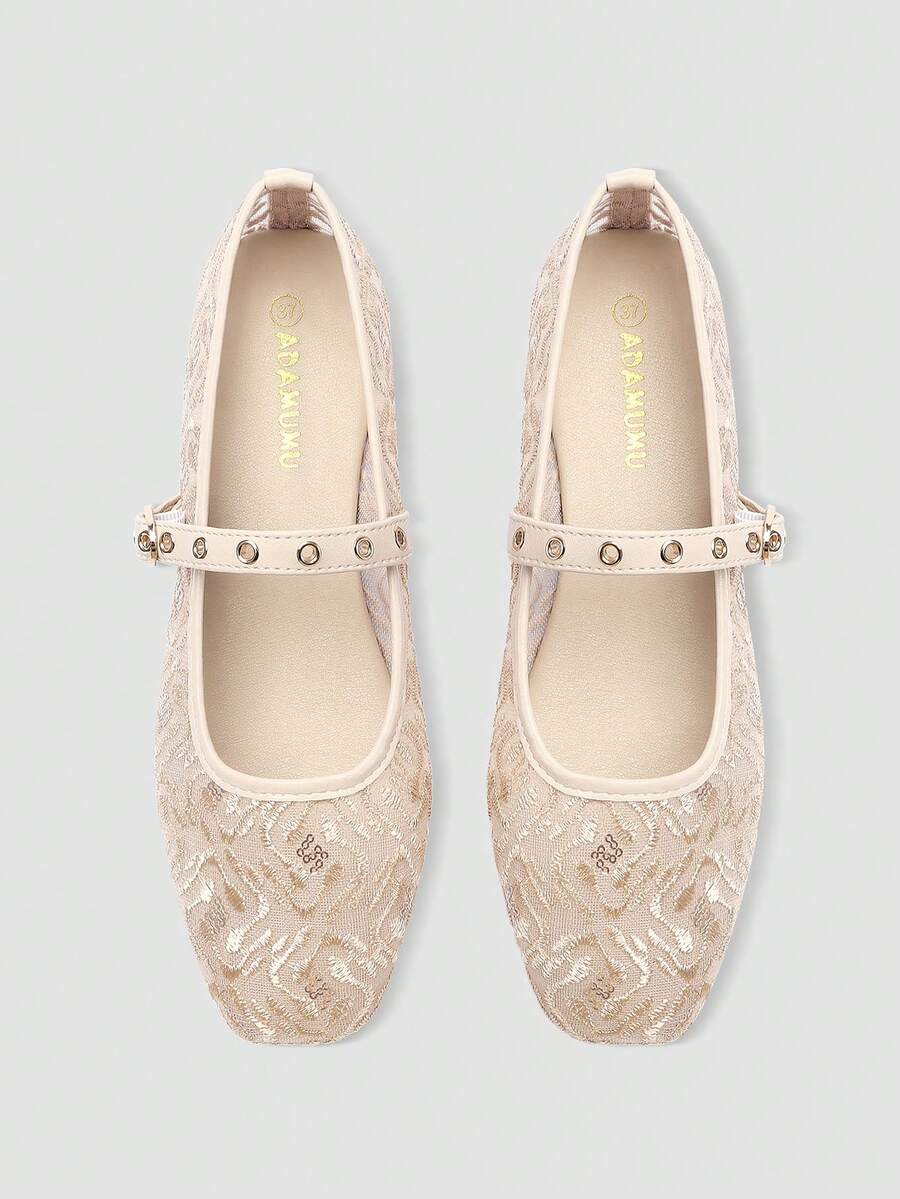 Lace Mesh Mary Jane Ballet Flats