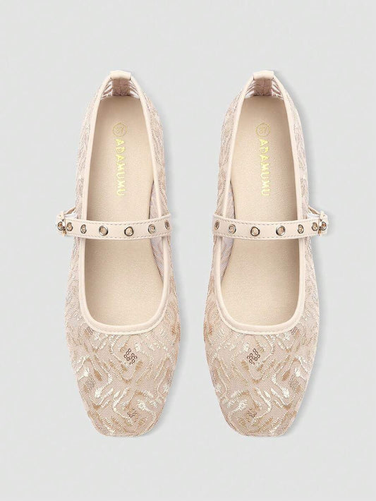 Lace Mesh Mary Jane Ballet Flats