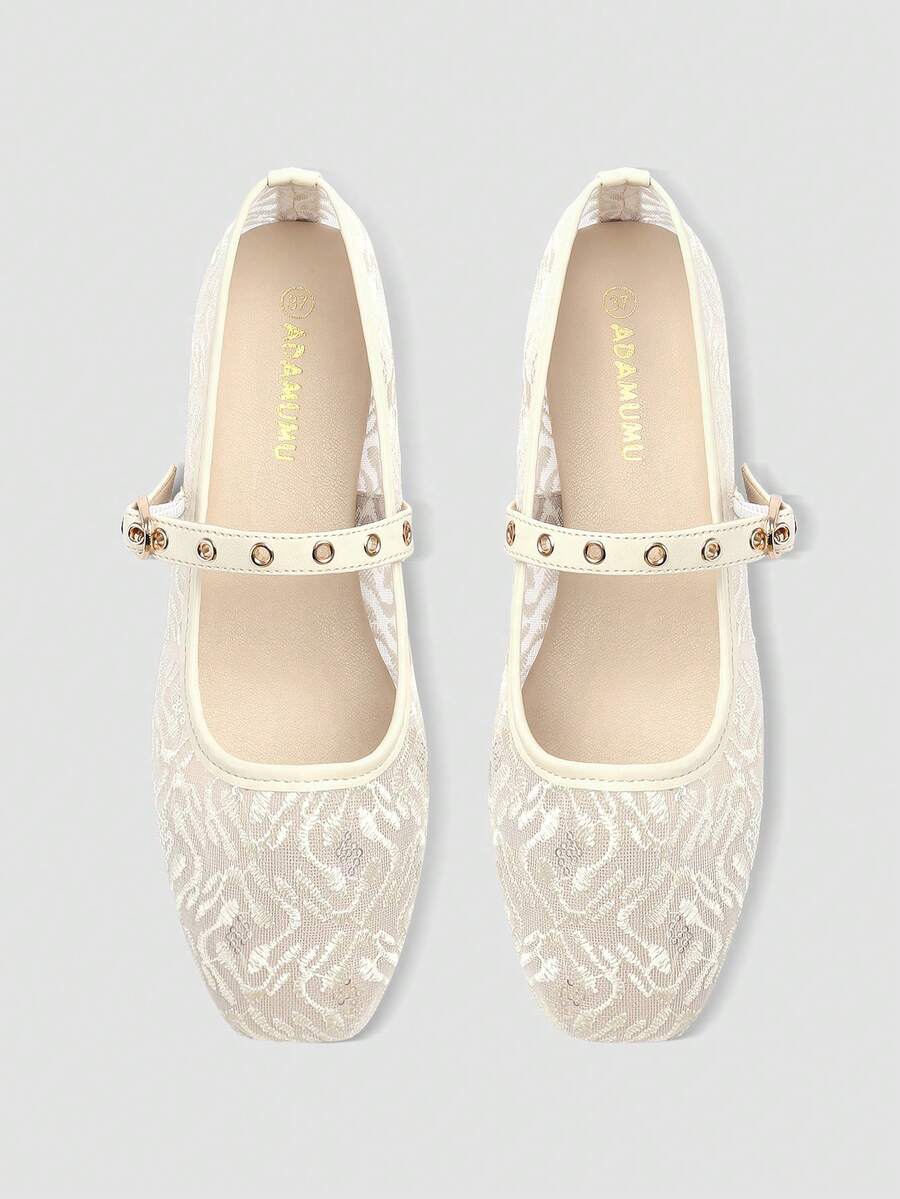 Lace Mesh Mary Jane Ballet Flats