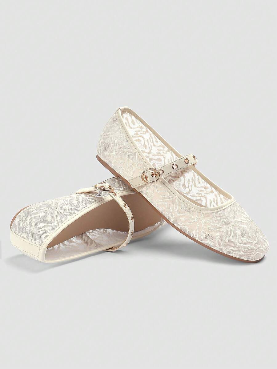 Lace Mesh Mary Jane Ballet Flats