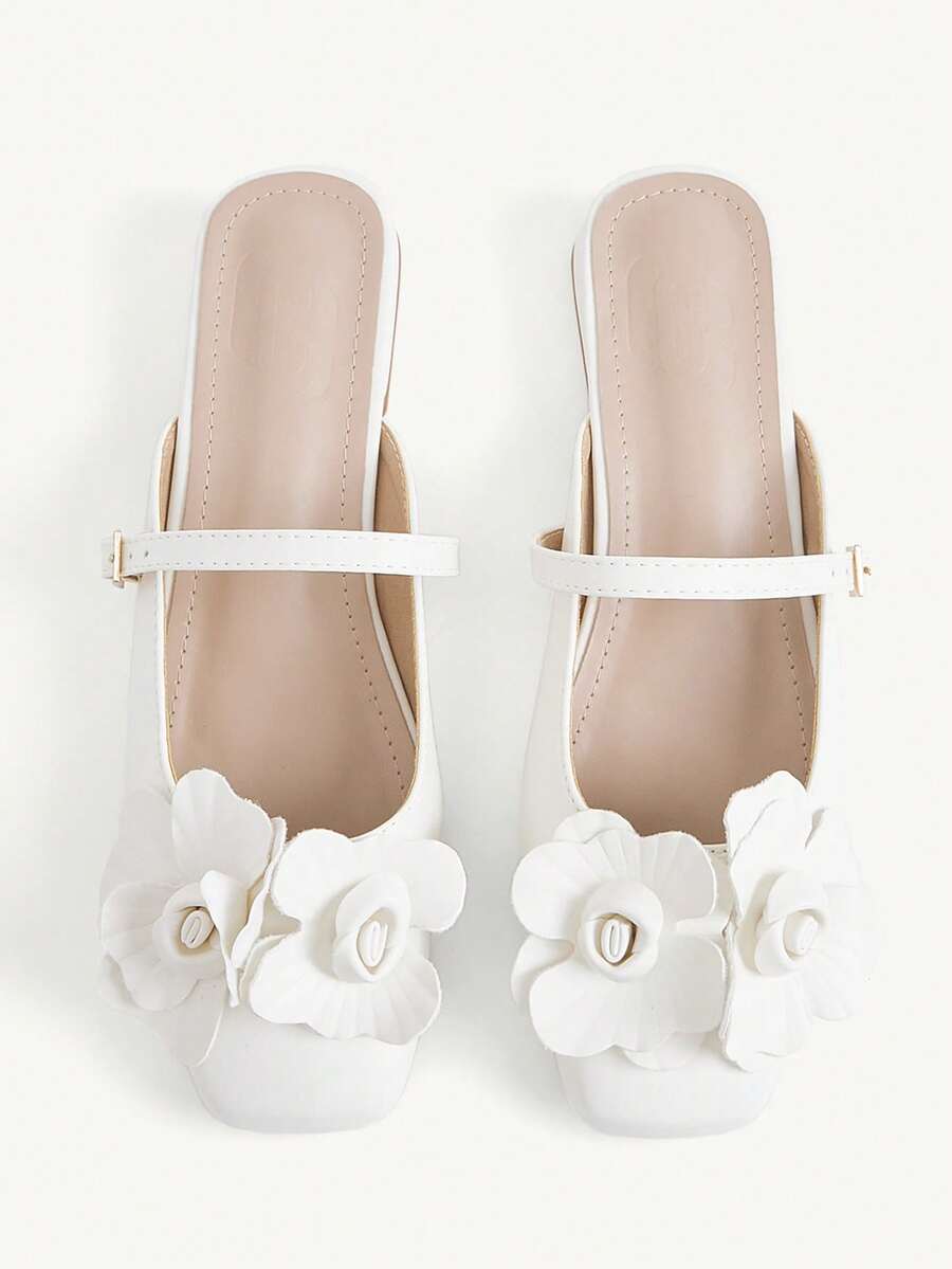 3D Flower Square Toe Slingback