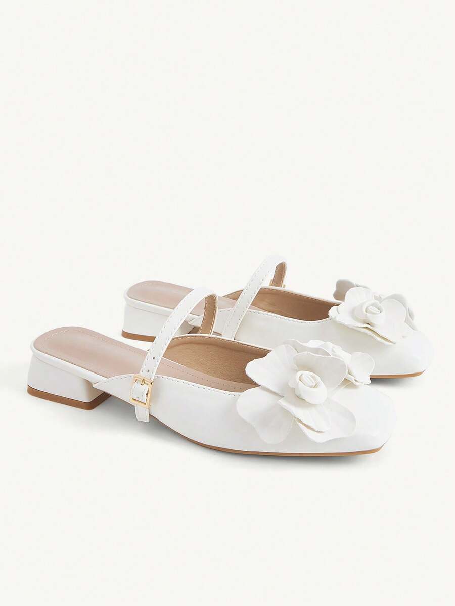 3D Flower Square Toe Slingback