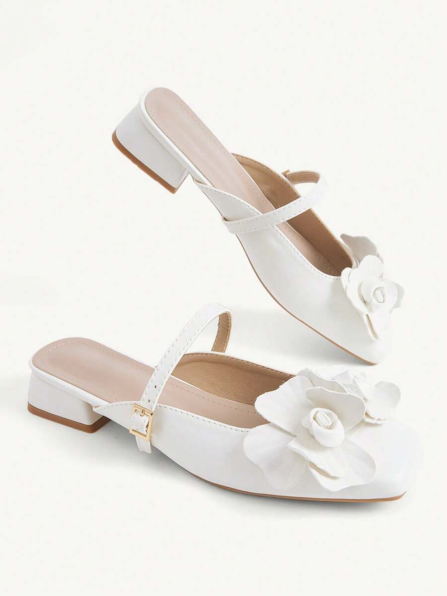3D Flower Square Toe Slingback
