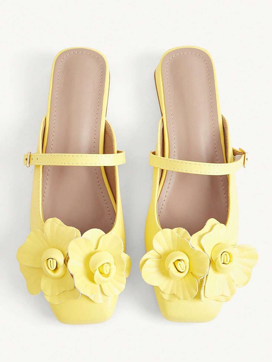 3D Flower Square Toe Slingback