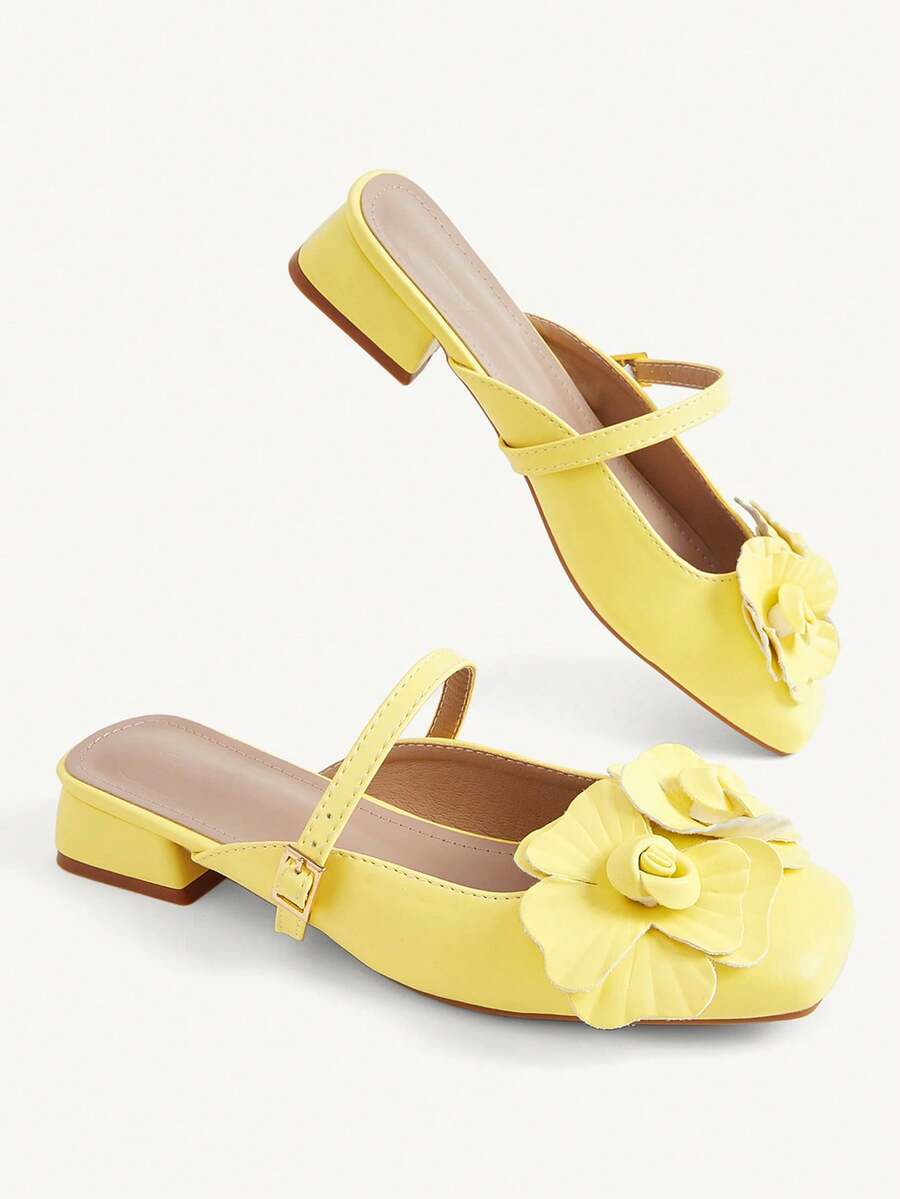3D Flower Square Toe Slingback