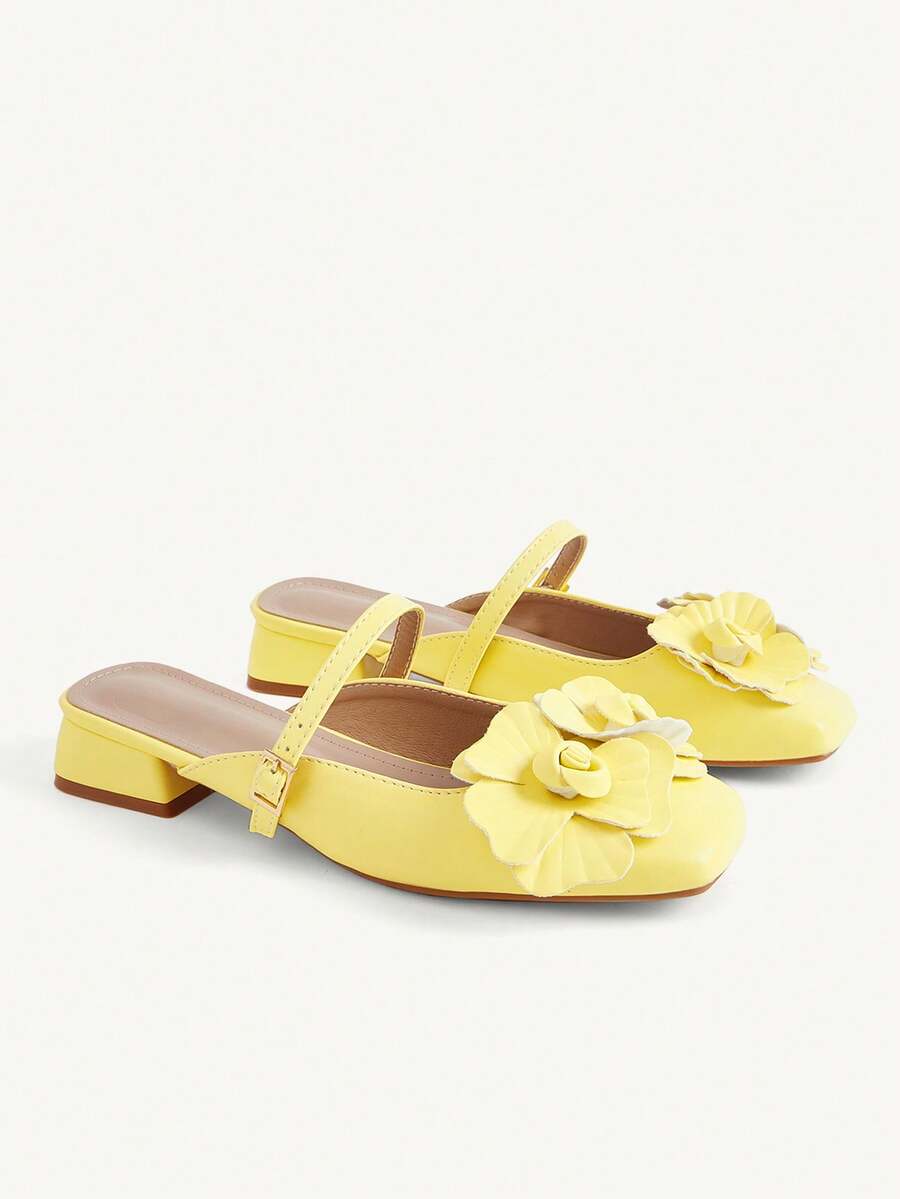 3D Flower Square Toe Slingback