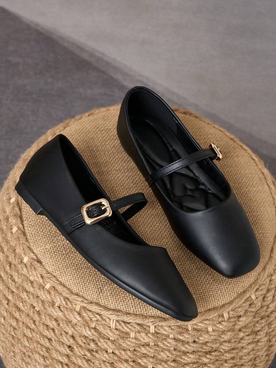 Square Toe Patchwork Mary Jane Flats