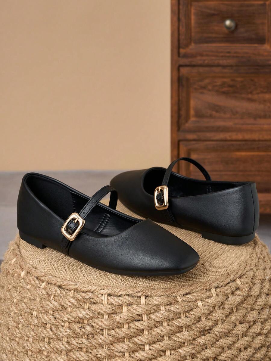 Square Toe Patchwork Mary Jane Flats