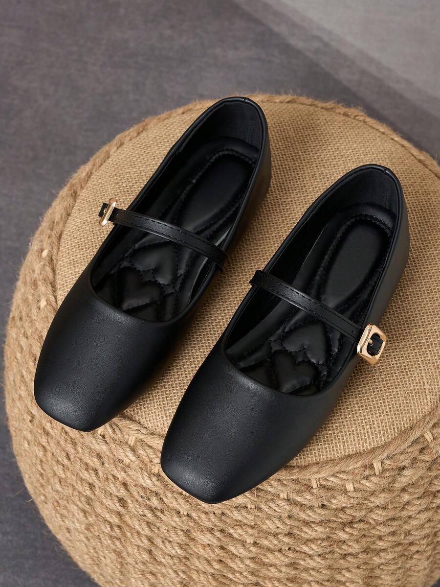Square Toe Patchwork Mary Jane Flats
