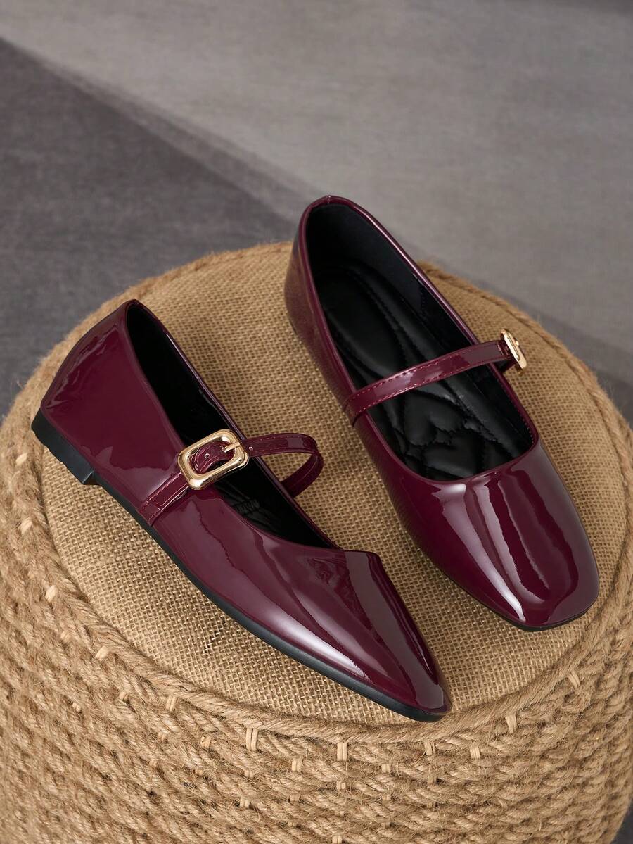 Square Toe Patchwork Mary Jane Flats