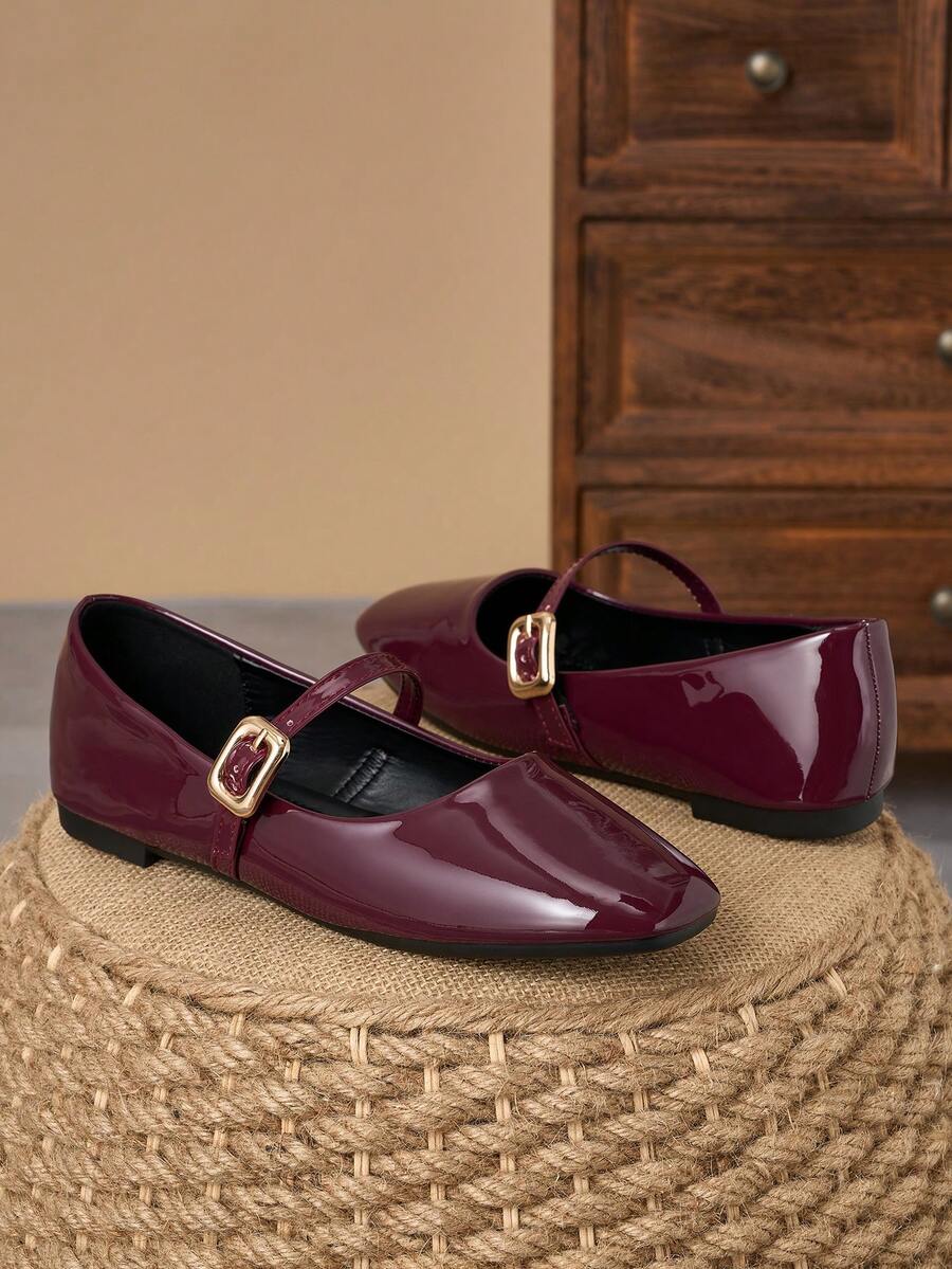 Square Toe Patchwork Mary Jane Flats