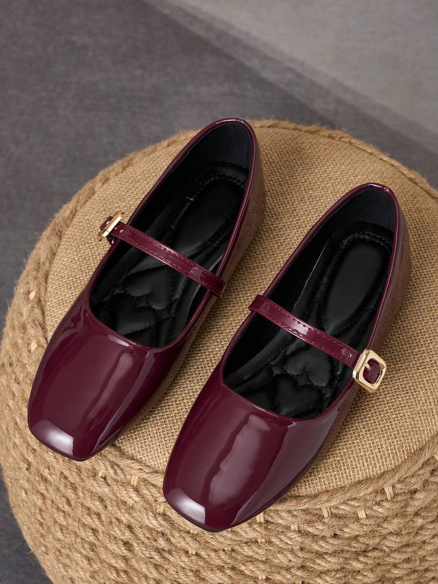 Square Toe Patchwork Mary Jane Flats