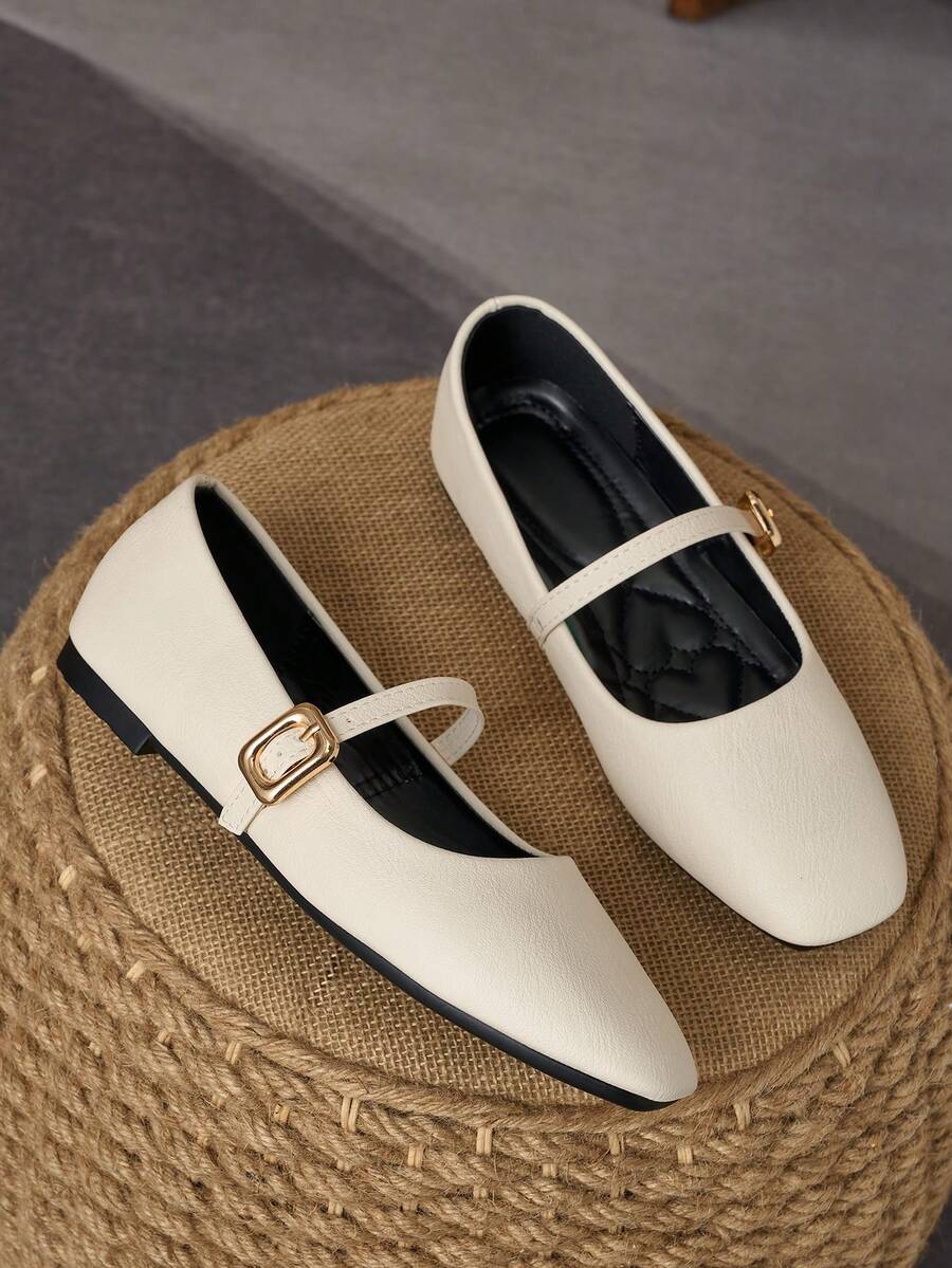 Square Toe Patchwork Mary Jane Flats