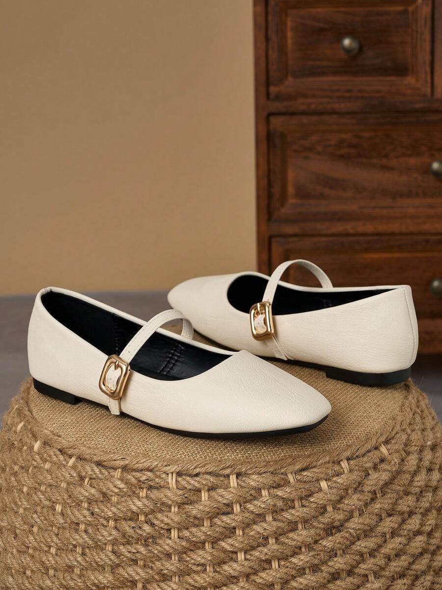 Square Toe Patchwork Mary Jane Flats