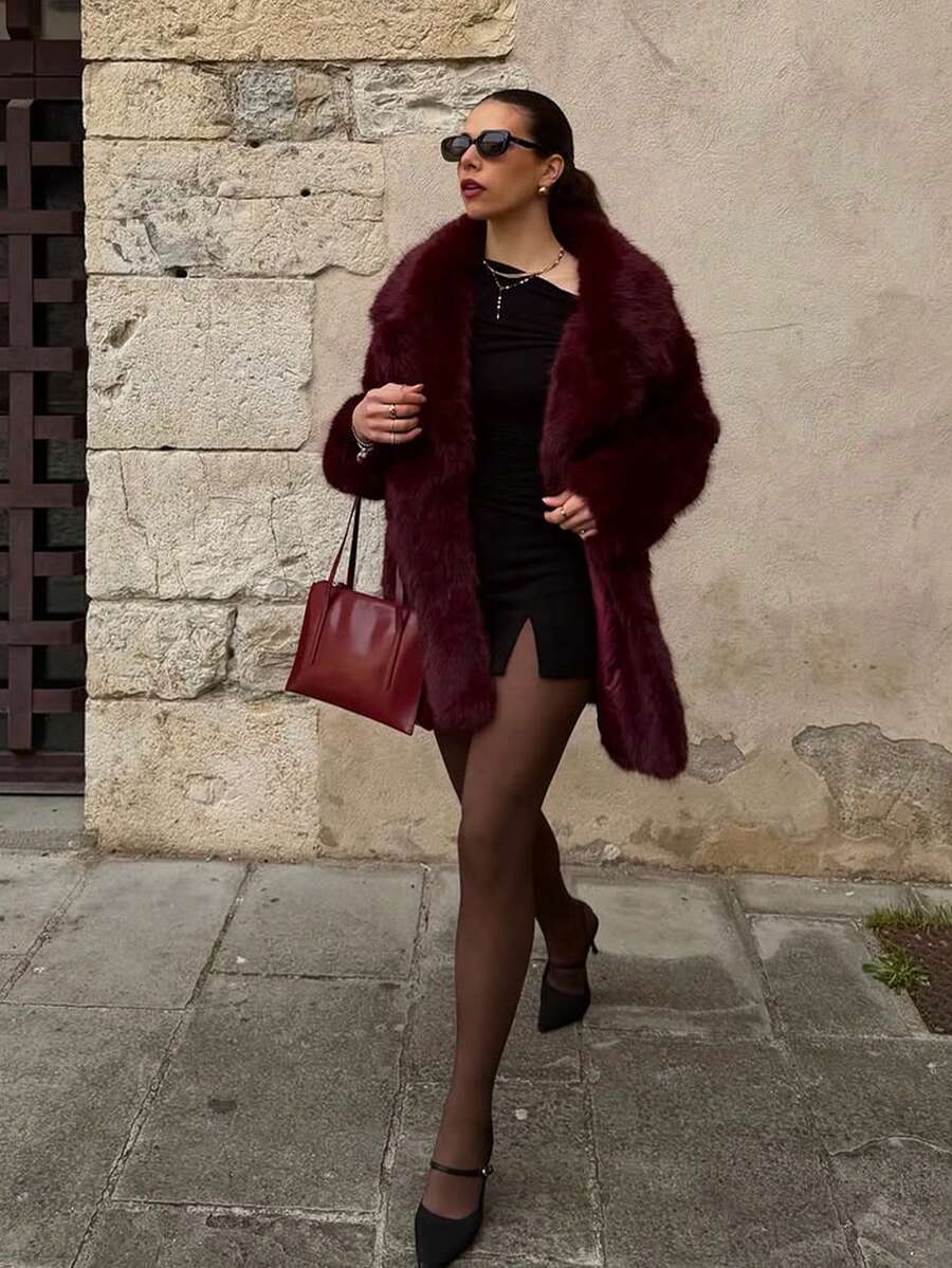 Oversized Faux Fur Lapel Coat