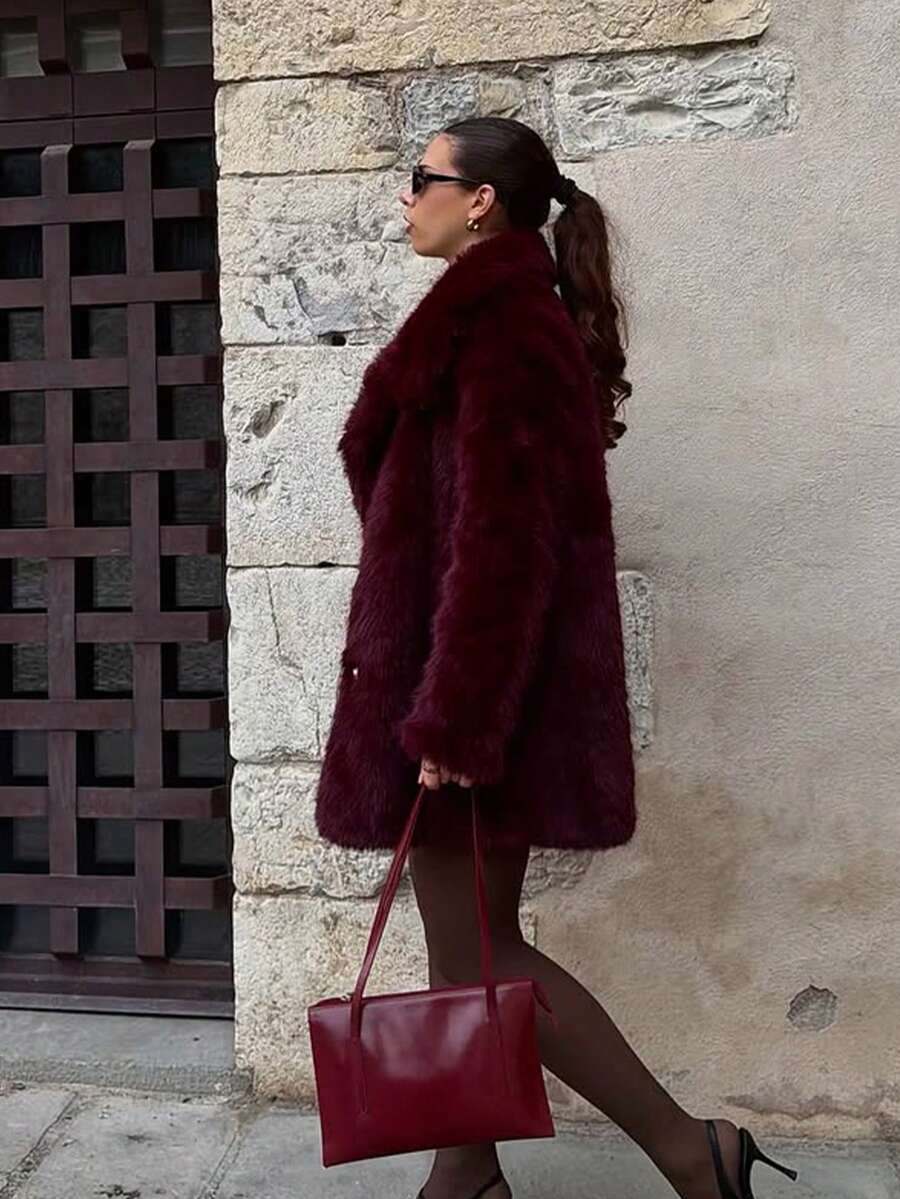 Oversized Faux Fur Lapel Coat