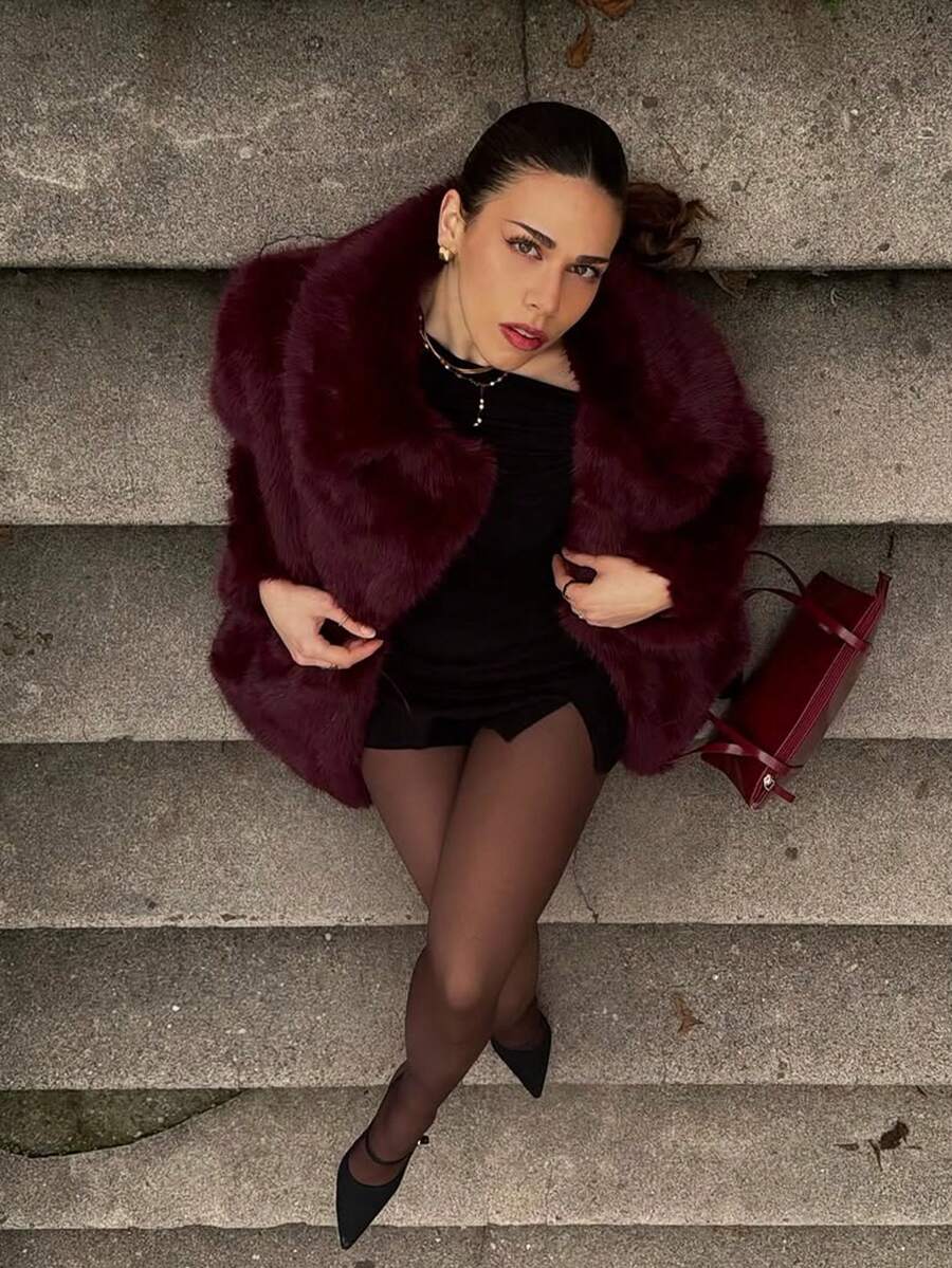 Oversized Faux Fur Lapel Coat