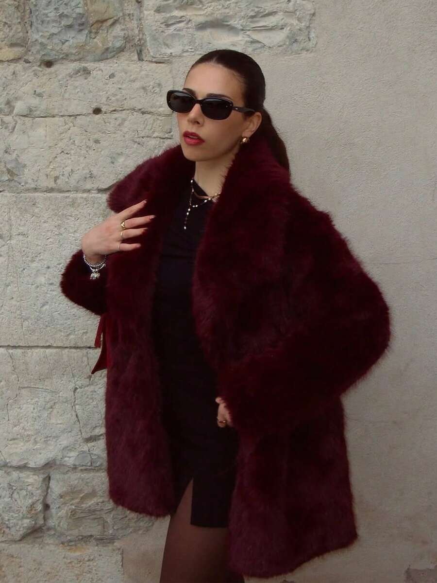 Oversized Faux Fur Lapel Coat