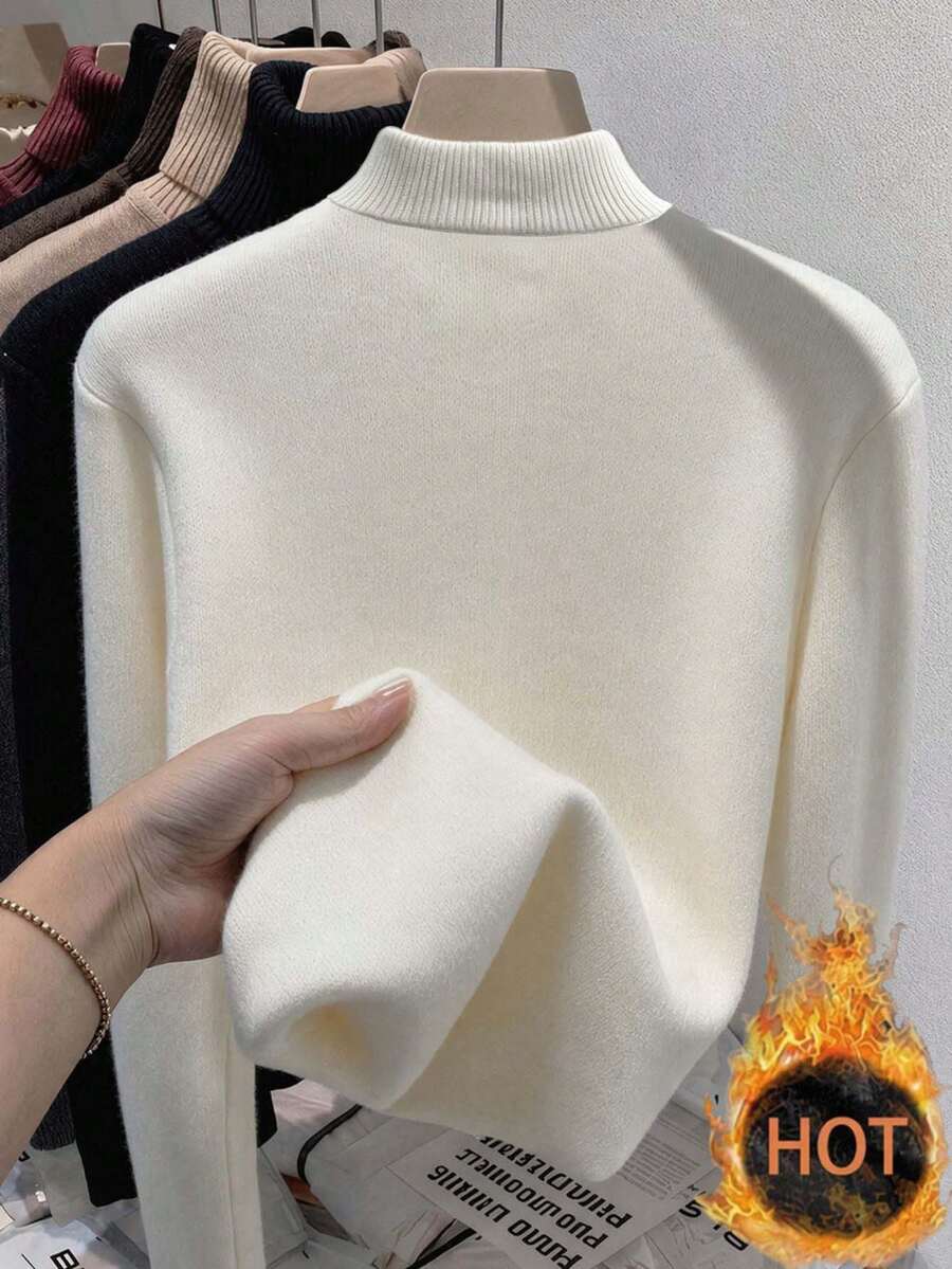 Thermal Lined High Round Neck Long Sleeve Tee