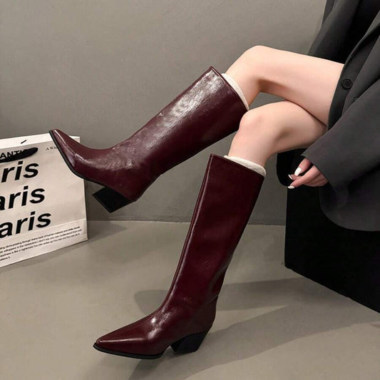 Pointed Toe Wide Calf Knee Boots