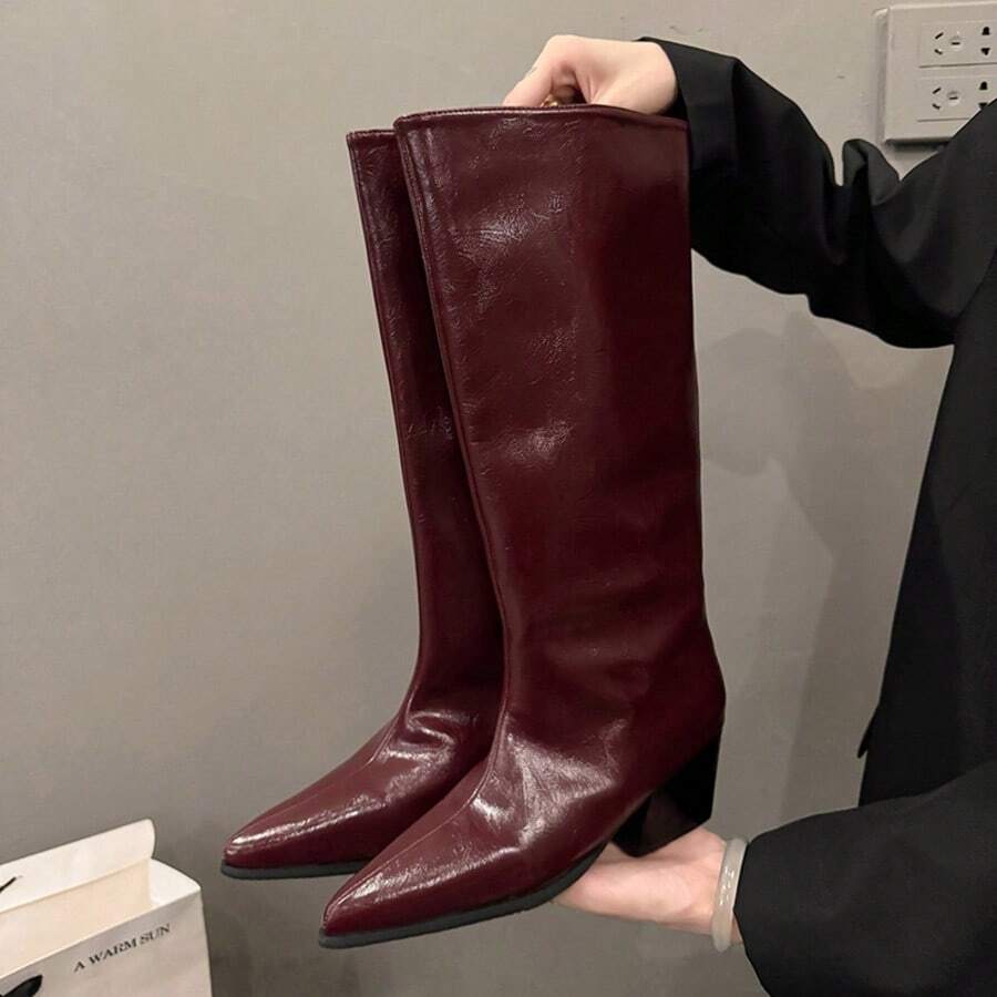 Pointed Toe Wide Calf Knee Boots