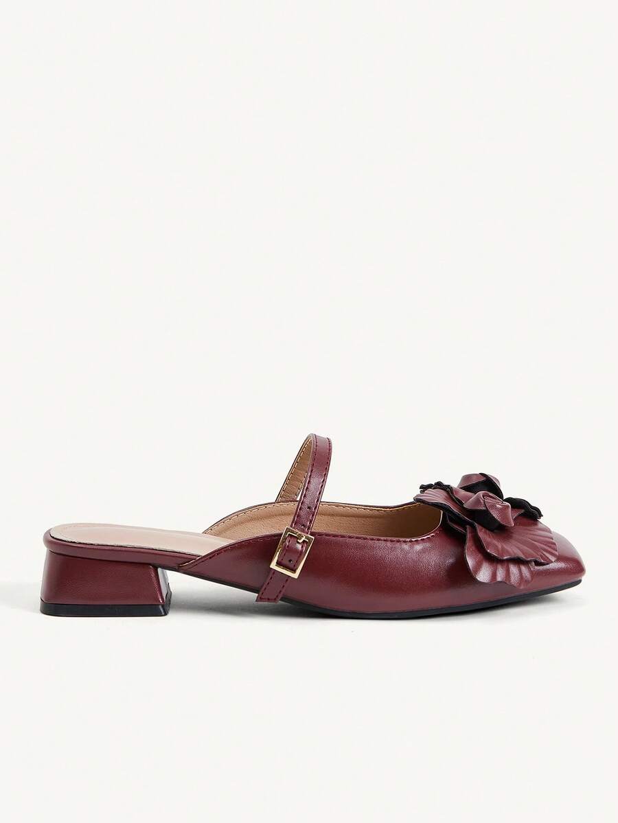 3D Flower Square Toe Slingback