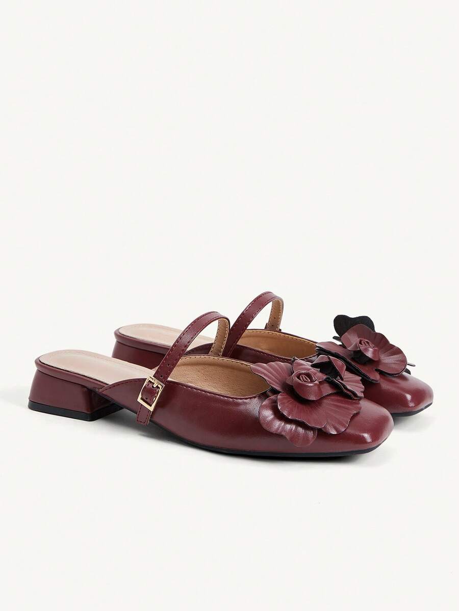 3D Flower Square Toe Slingback