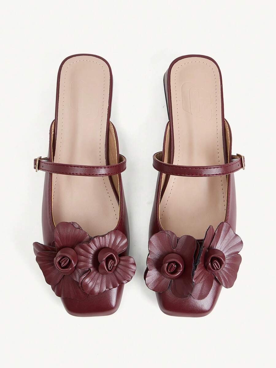 3D Flower Square Toe Slingback