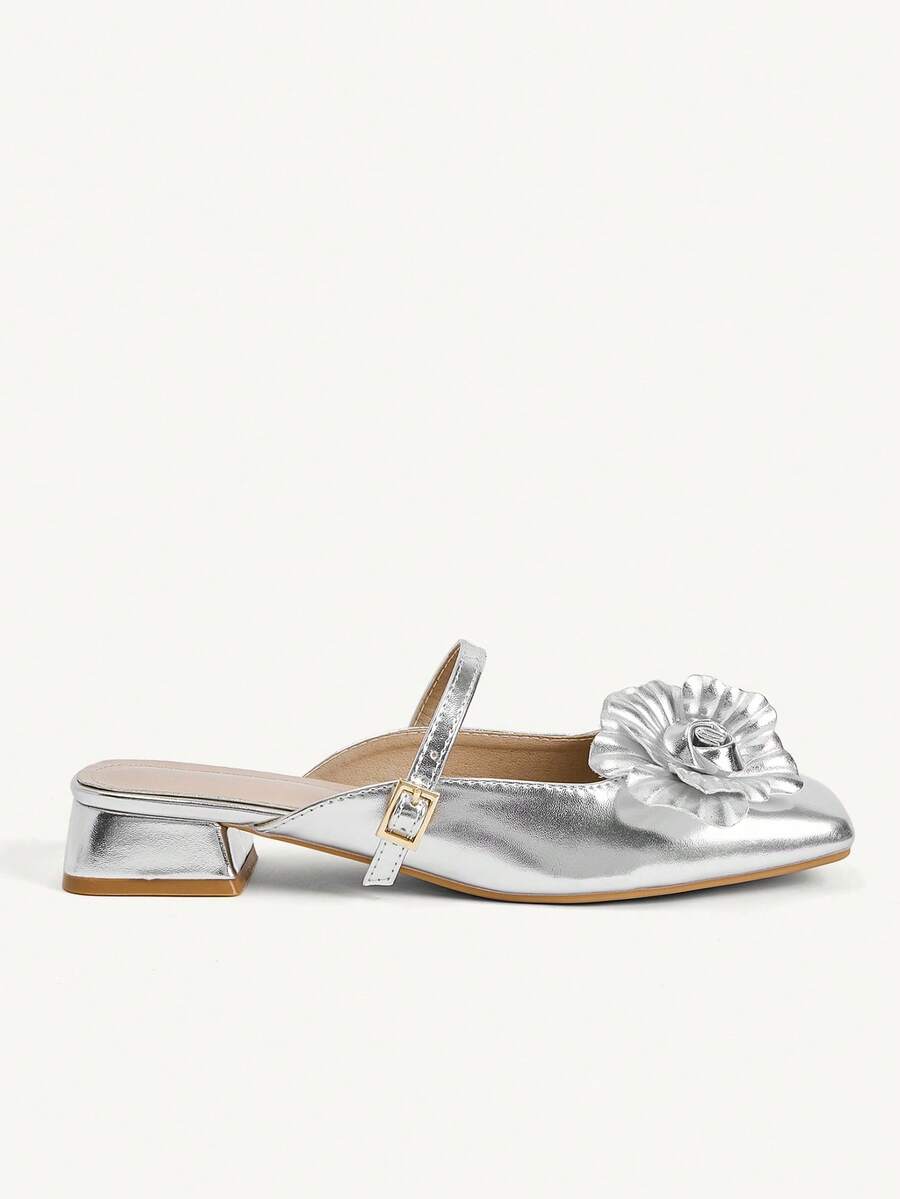 3D Flower Square Toe Slingback