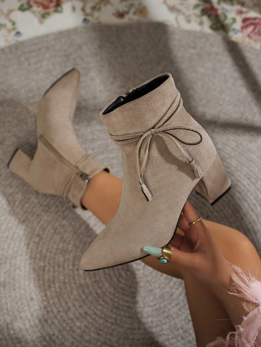 Pointed Toe Block Heel Sock Boots