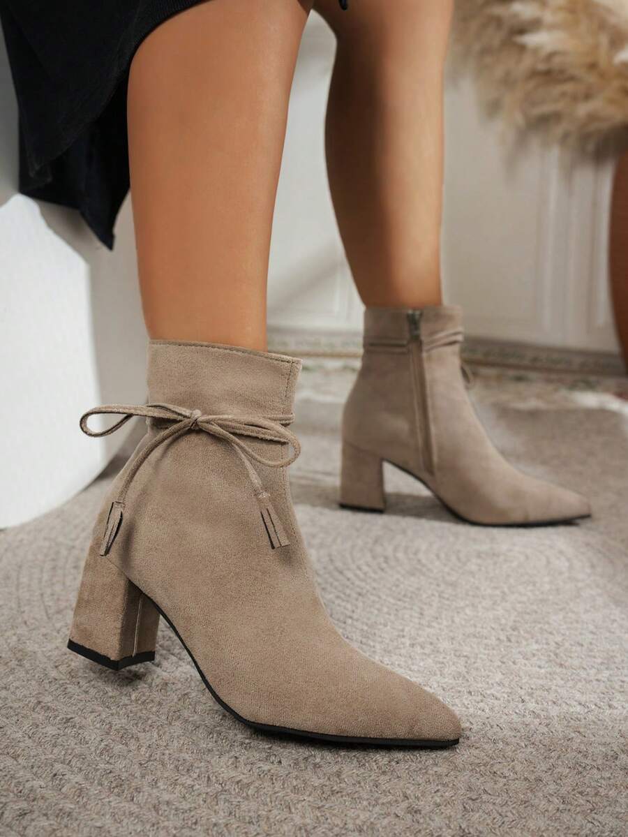 Pointed Toe Block Heel Sock Boots