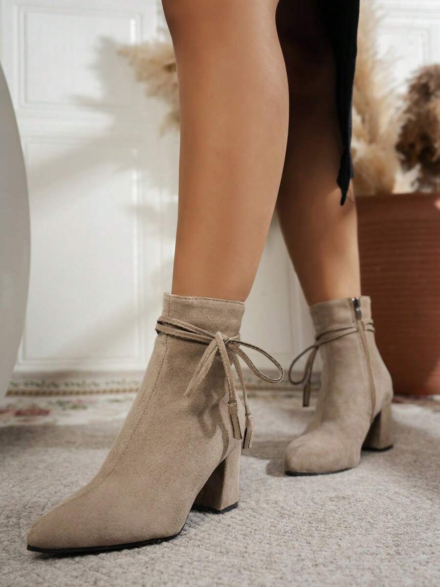 Pointed Toe Block Heel Sock Boots