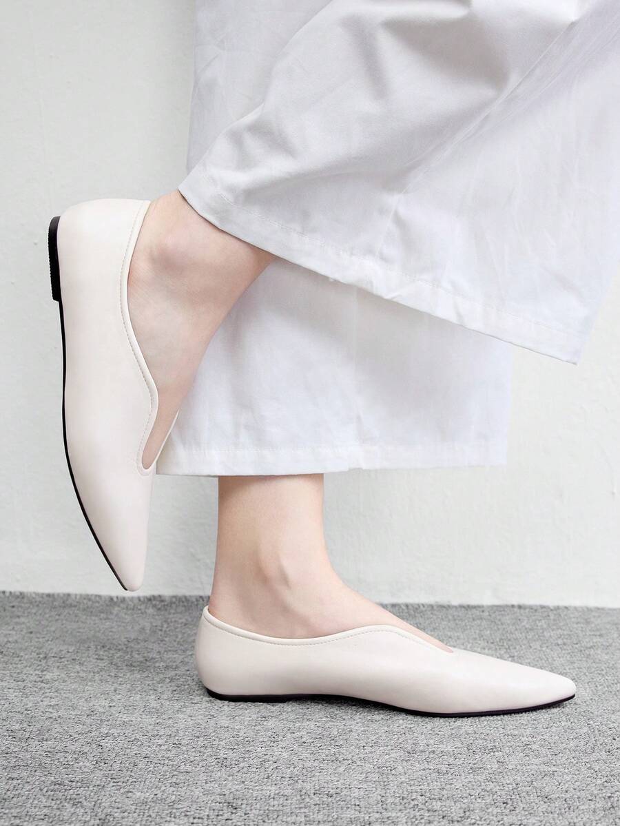 Pointed V Cut Suede Flats